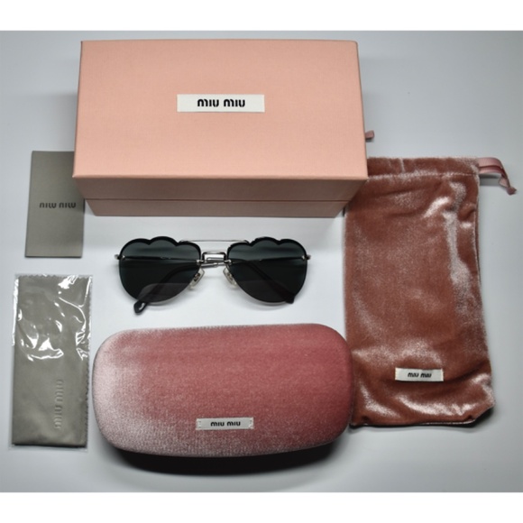 MIU MIU SMU56U 1BC-175 SILVER DARK GREY GEOMETRIC AVIATOR SUNGLASSES. 58mm main image 11